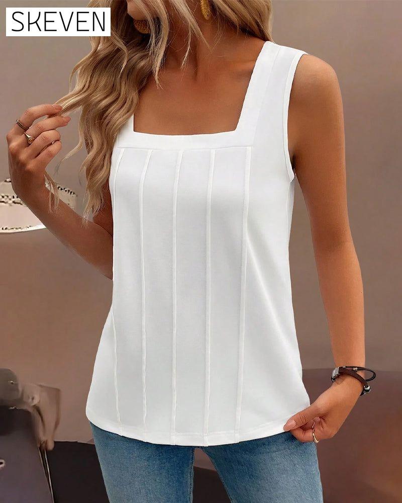 Wide Collar Solid Color Tank Top