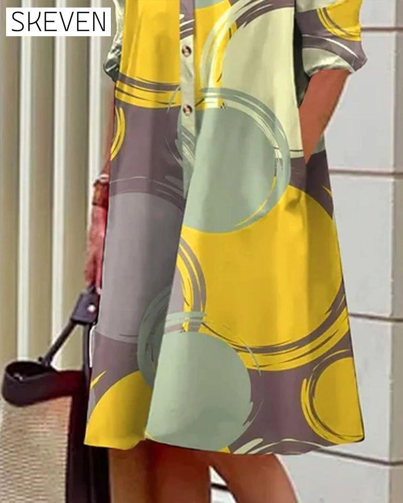 Contrast geometric print lapel dress casual dresses spring summer