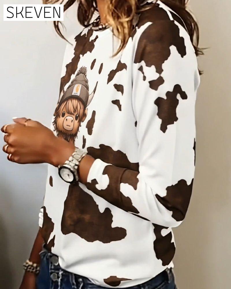 Langarmshirt mit Tiermuster, Rundhalsausschnitt