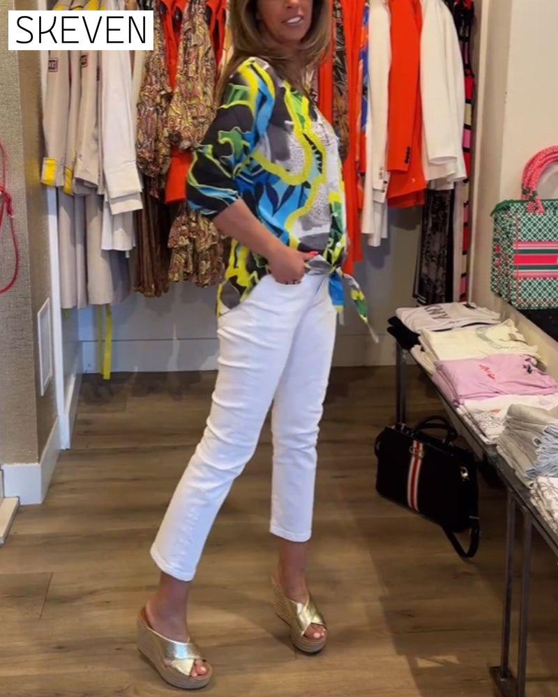 Floral printed V-neck blouse