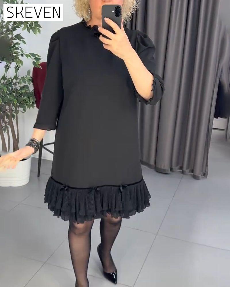 Puff Sleeve Ruffled Patchwork Dress
