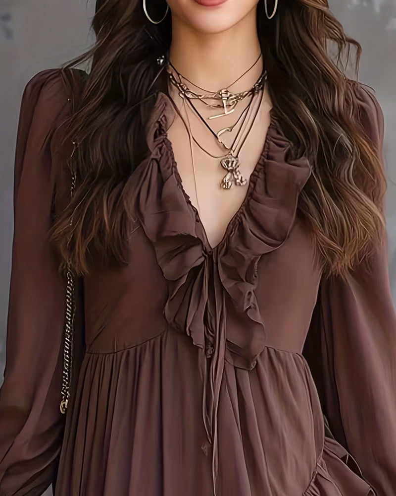 Lantern Sleeve Ruffled Asymmetrical Dress