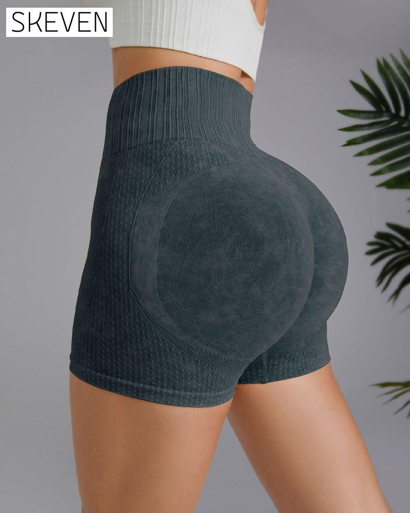 Simple solid color high waist hip shorts