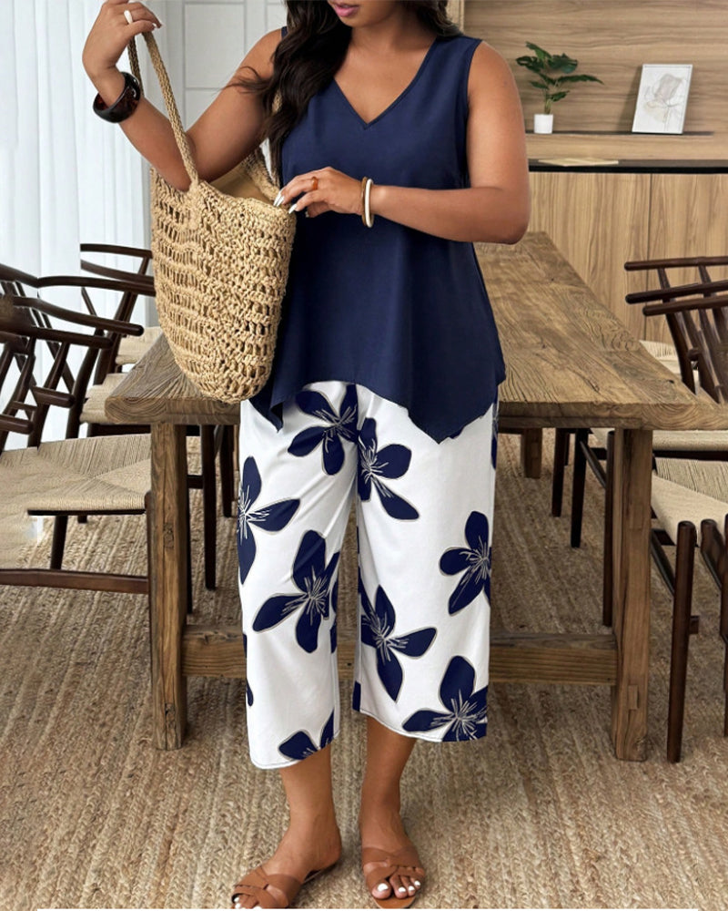 Elegant Print Sleeveless Set