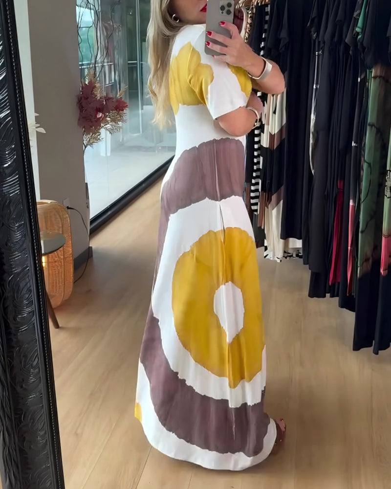 Print Round Neck Short-Sleeve Dress