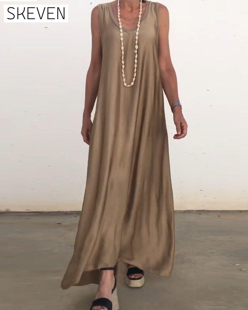 Ärmelloses langes Kleid mit Rundhalsausschnitt