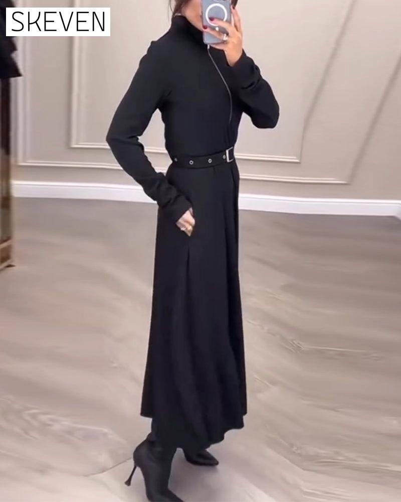 Zipper stand collar dress