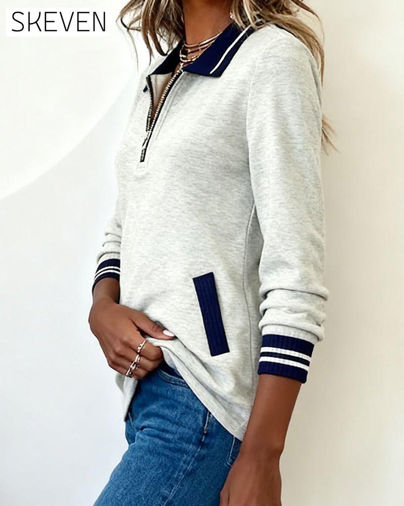 Reversreißverschluss, kontrastfarbenes, lockeres Sweatshirt