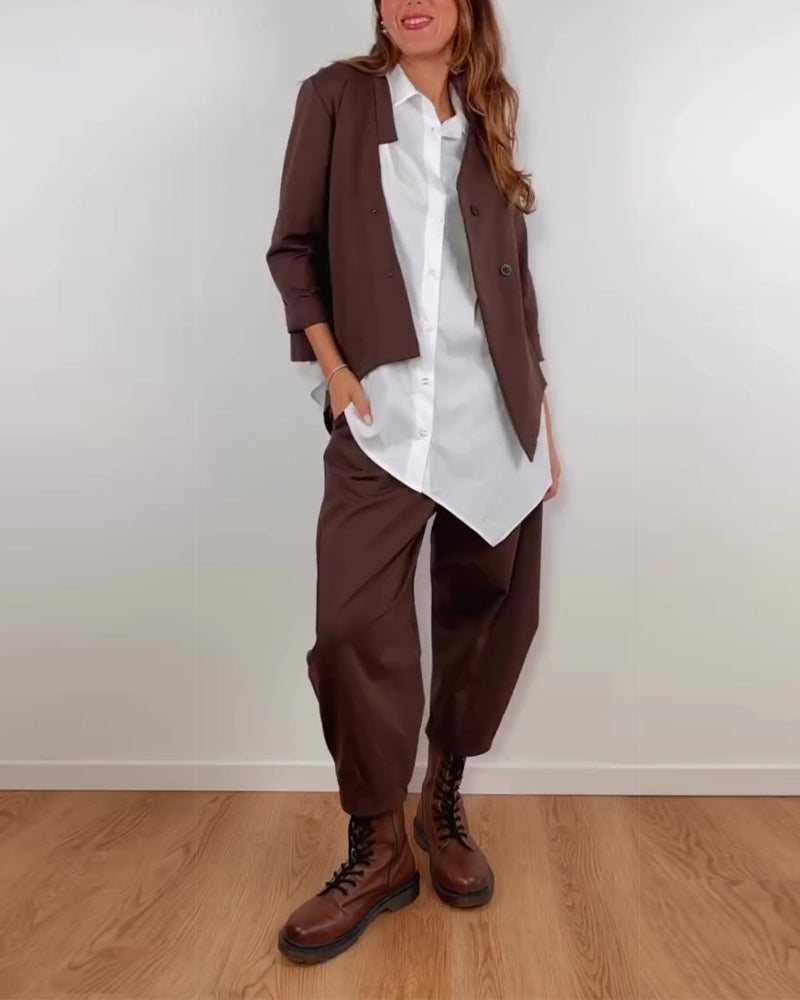 Irregular Solid Color Lapel Shirt