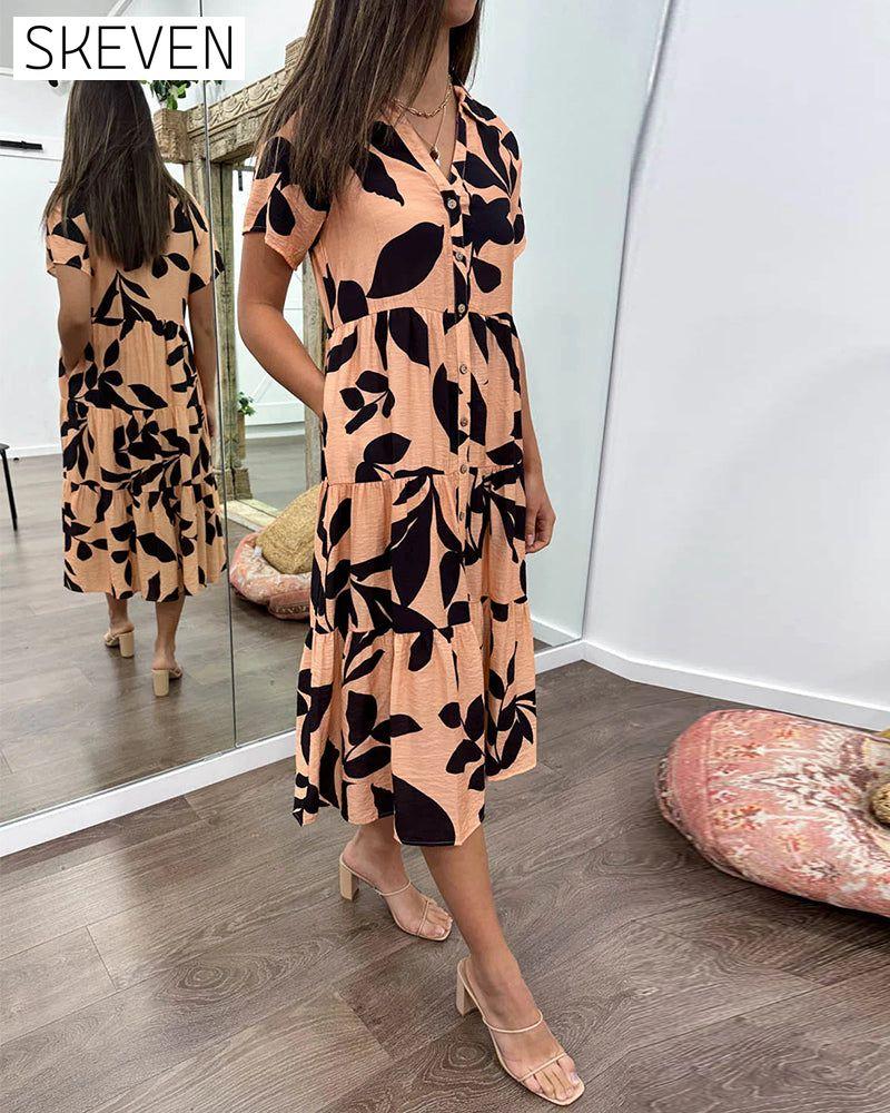 Pocket lapel printed dress