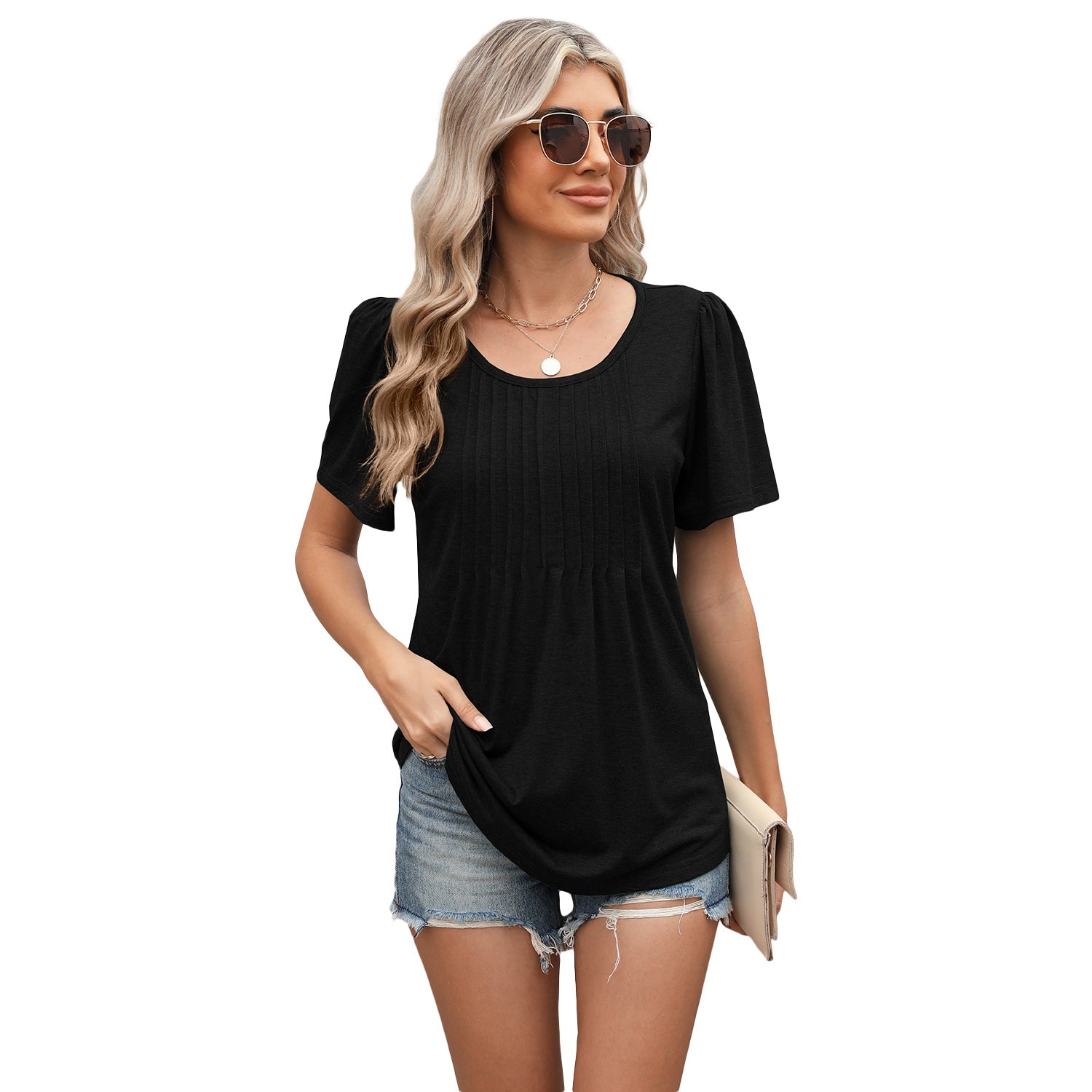 Crew-Neck Striped Loose Short-Sleeve Top For Women