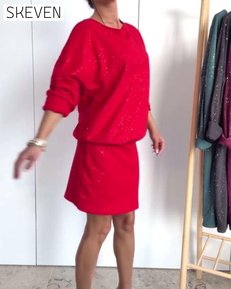 Robe de mode à col rond et fines paillettes