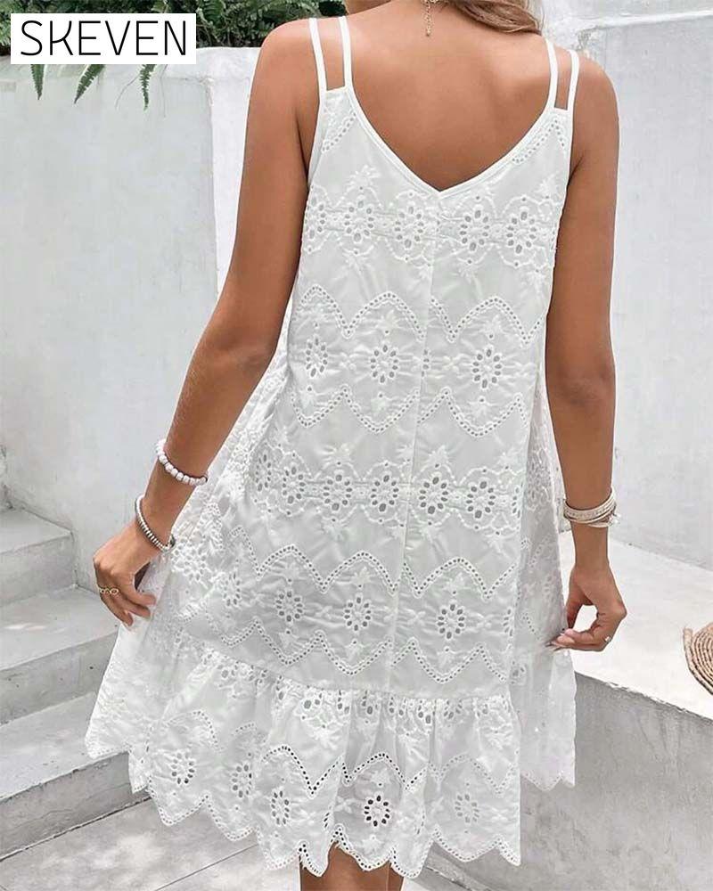 Double strap hollow solid color suspender dress