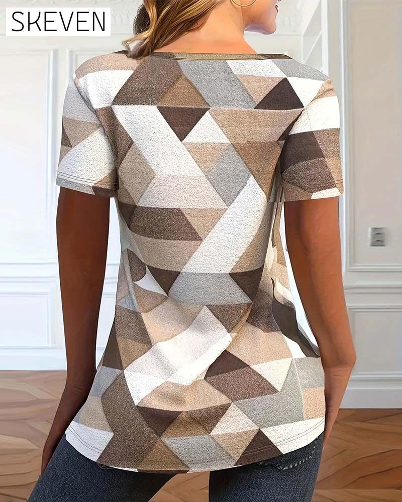 Lässiges Color-Block-T-Shirt mit V-Ausschnitt