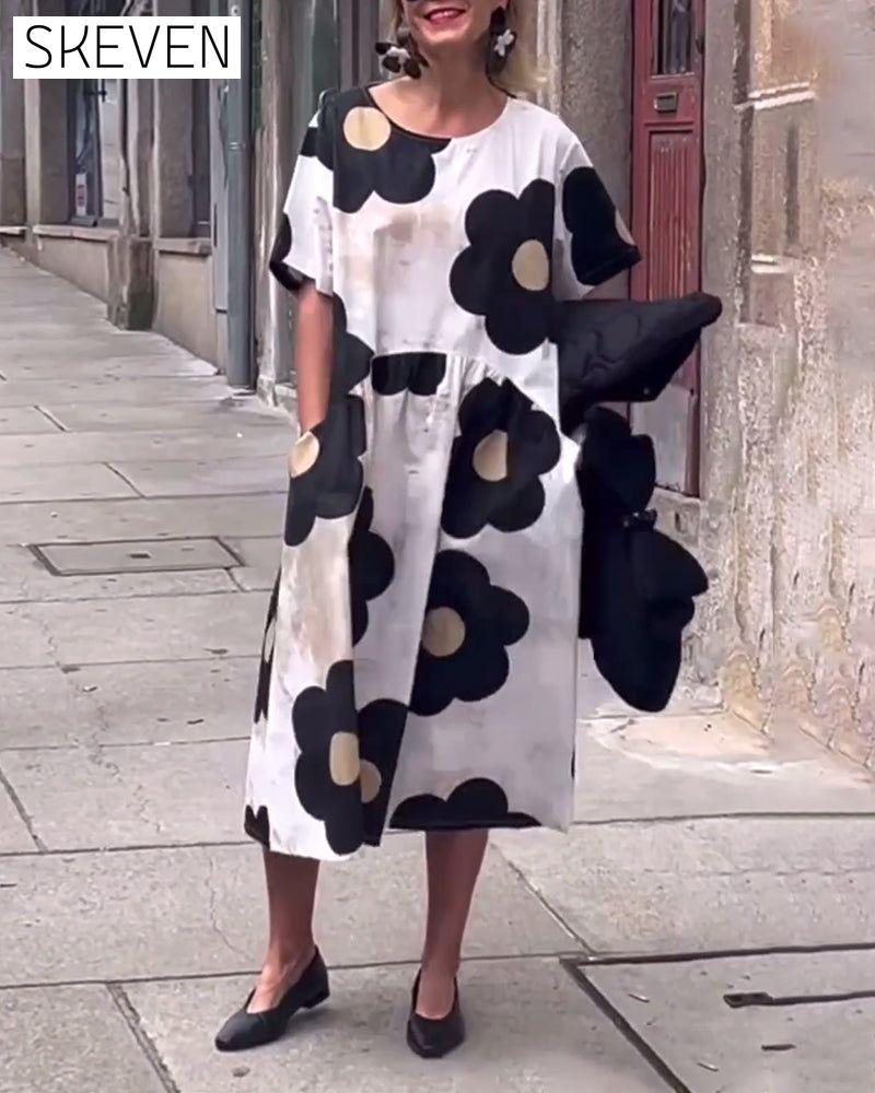 robe ample à imprimé floral et col rond avec poches