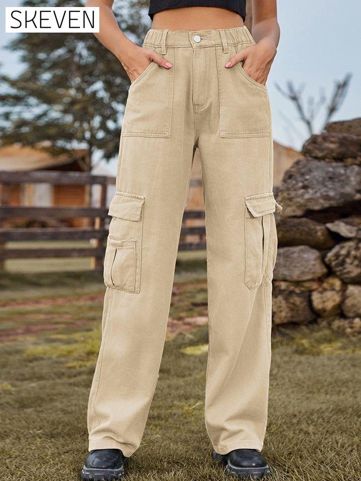 Pocketed Wide Leg Jeans Cream clothes M.F Ship From Overseas Shipping Delay 09/29/2023 - 10/02/2023 trend