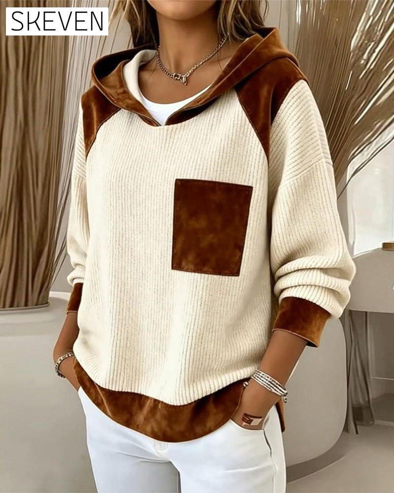 Color Block Casual Hooded Sweatshirt