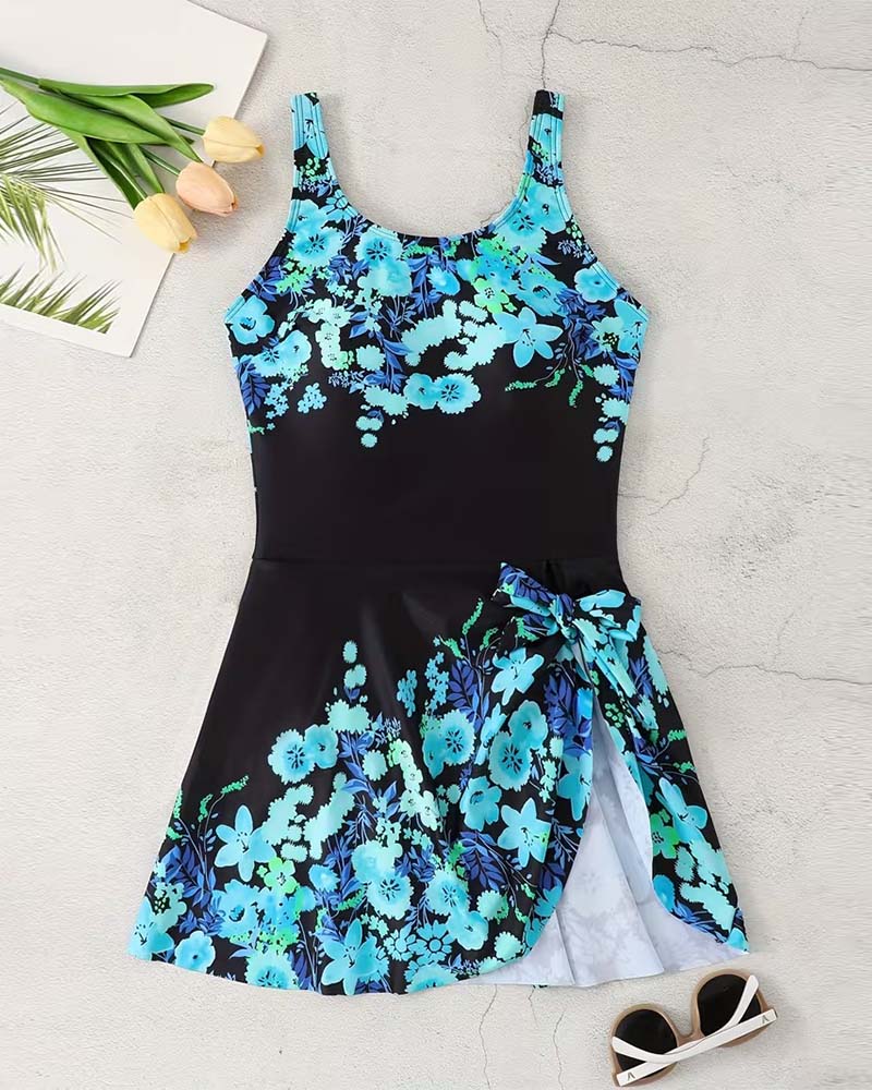 Positional Print Tie-Front One-Piece