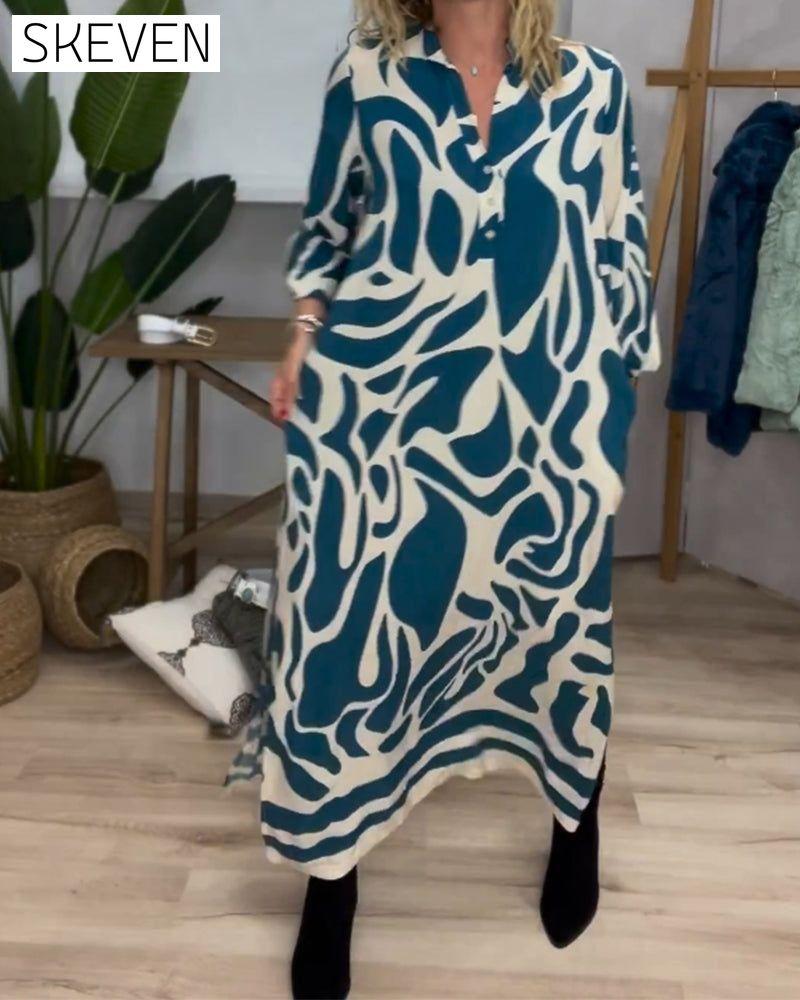 Lapel side slit printed dress Blue 2023 f/w 23BF casual dresses Clothes Dresses spring