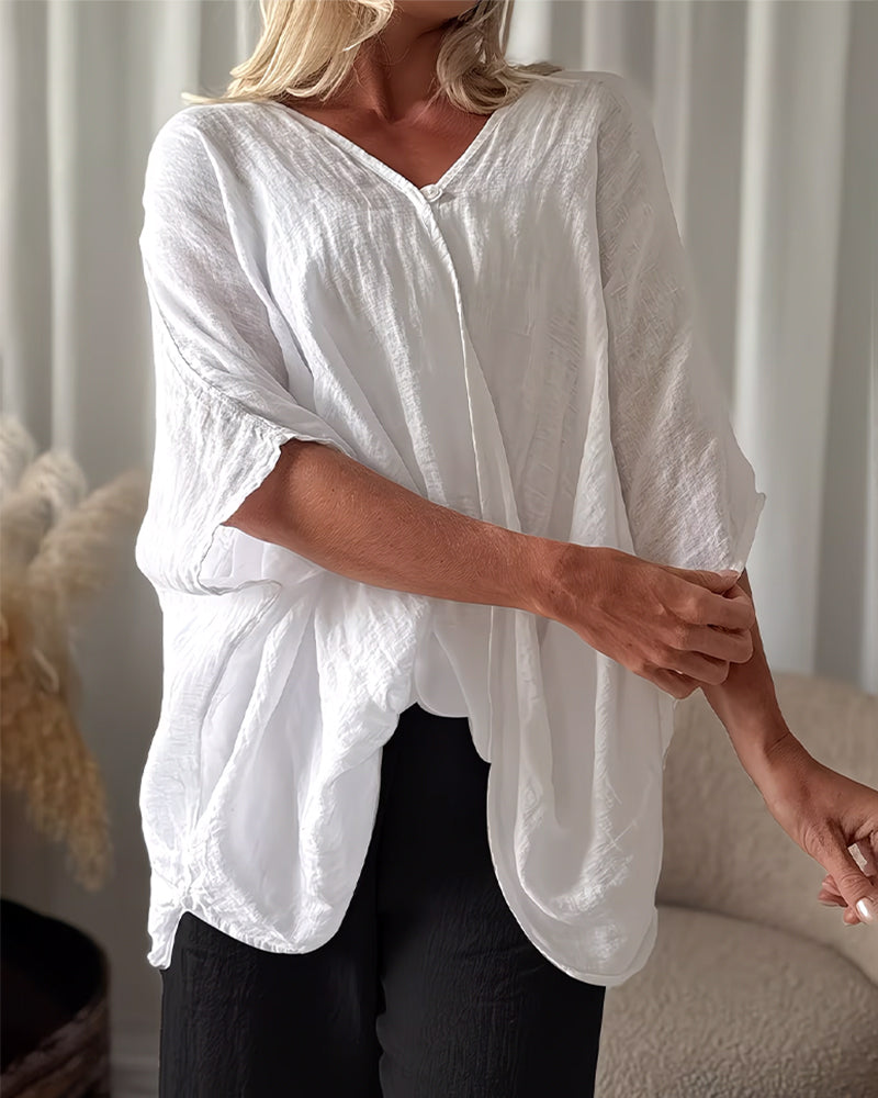 Loose Batwing Sleeve Solid Blouse