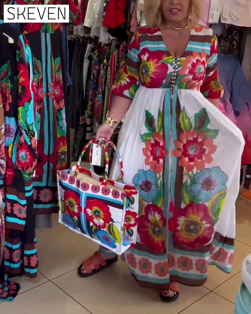 robe fleurie décontractée à décolleté en V profond