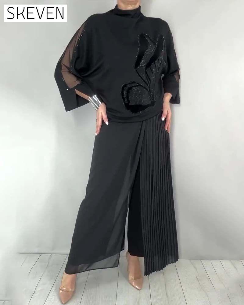 Solid Color Rhinestone Turtleneck Top