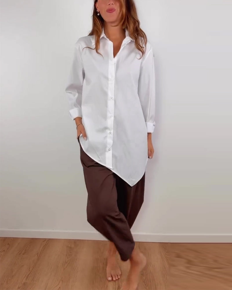 Irregular Solid Color Lapel Shirt