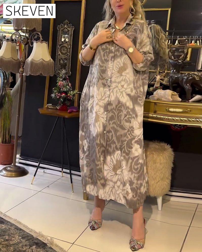 Vintage print lapel button dress casual dresses spring summer