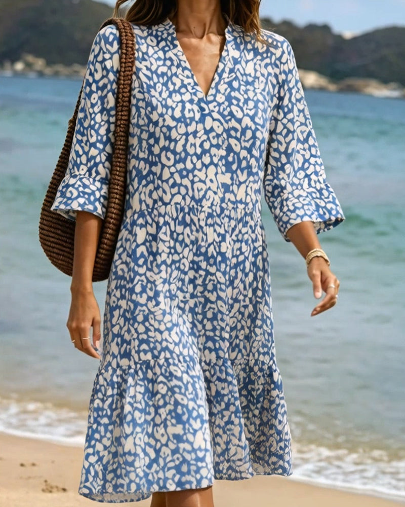Ruffle V-Neck Leopard Dress