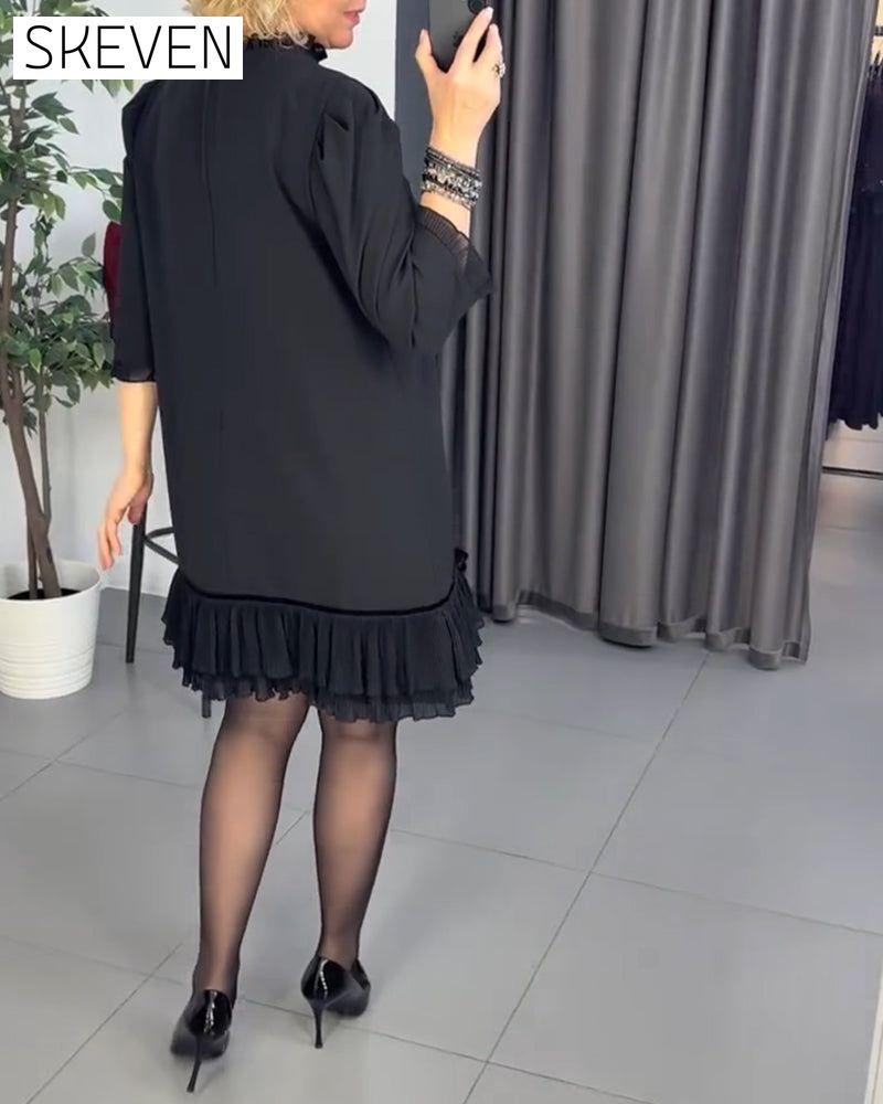 Puff Sleeve Ruffled Patchwork Dress