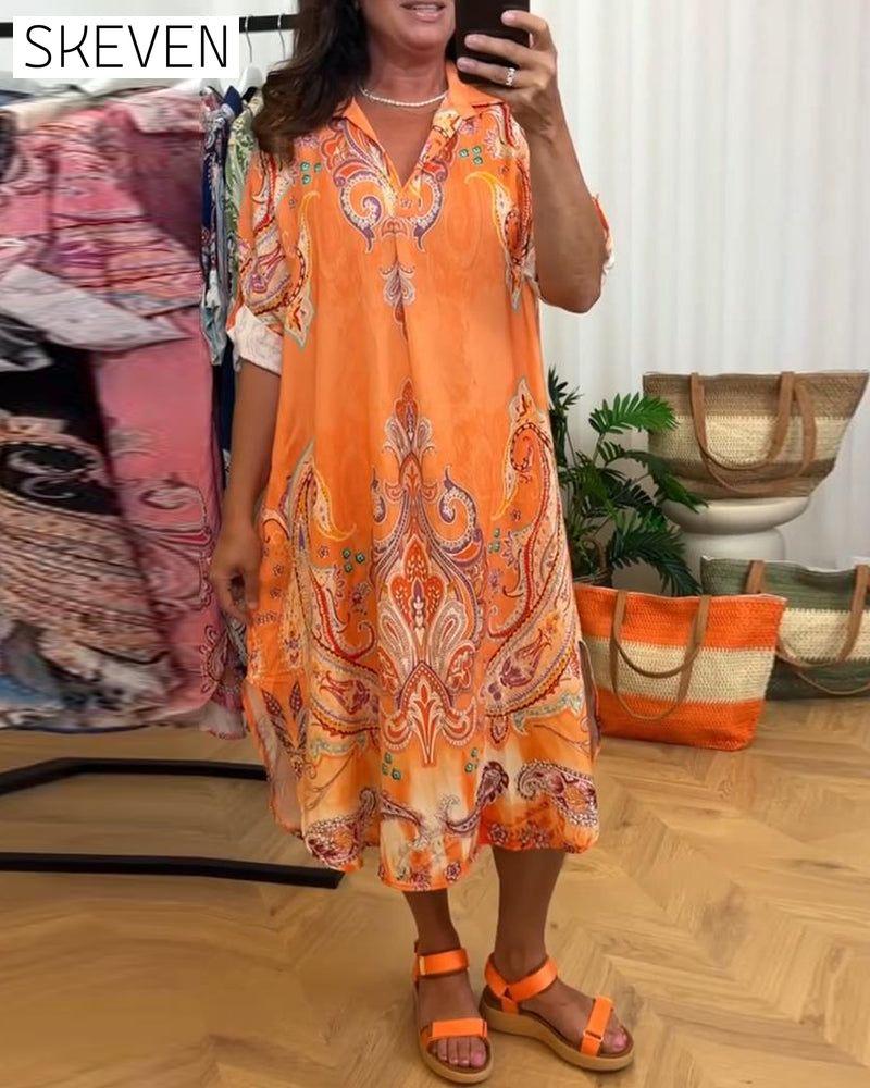 Robe à revers imprimé rétro
