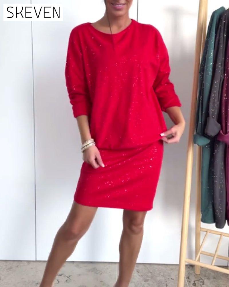 Robe de mode à col rond et fines paillettes