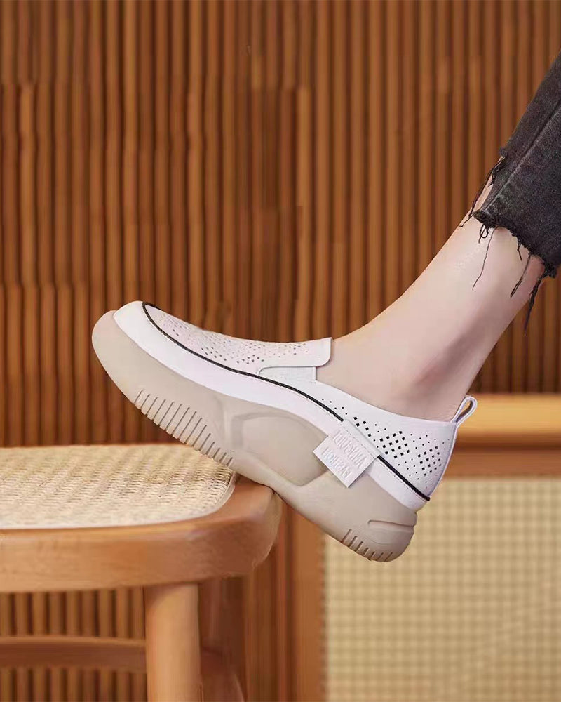 Thick-Soled Women'S Hollowout Loafers Round Toe Cap Shoes