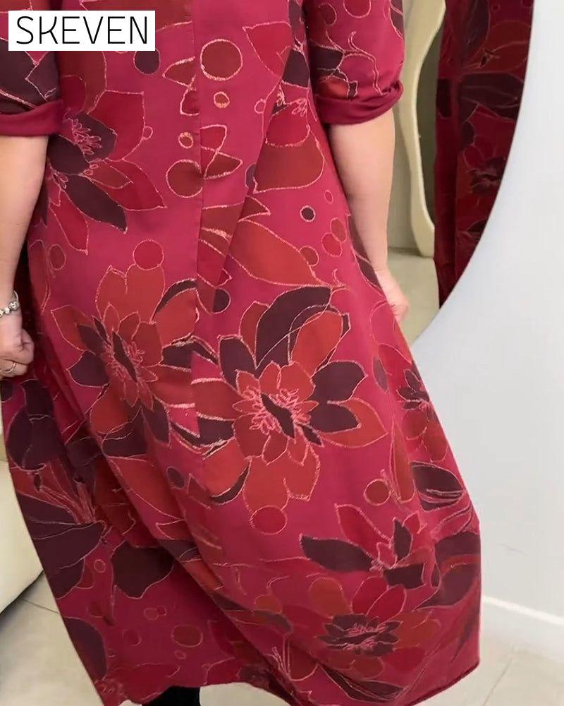 robe décontractée à col rond et imprimé floral