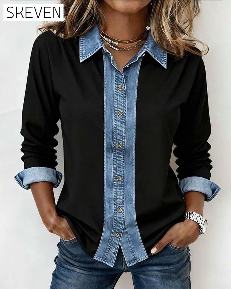 Hemd mit Denim-Patchwork-Kragen