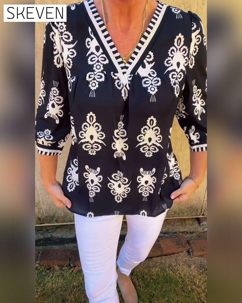 Three-Quarter Sleeves Printed Blouse