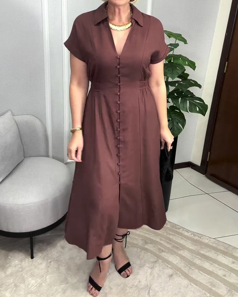 Solid Color Button-Down Waist Dress
