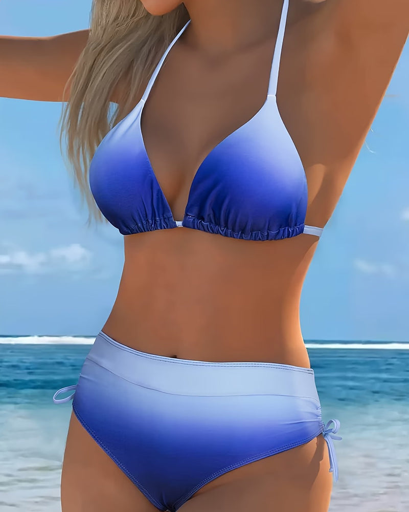 Halterneck Lace-Up Gradient Bikini
