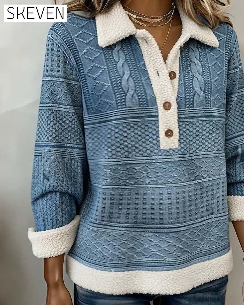 Collared Patchwork Fashion Casual Sweatshirt