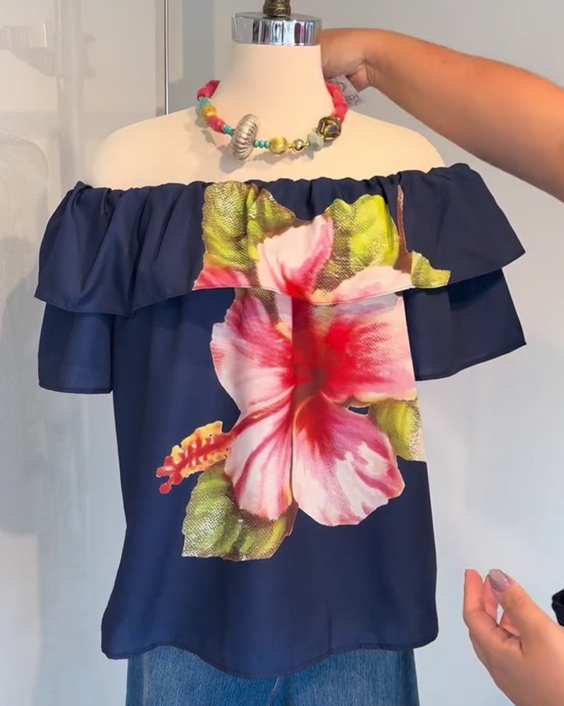 Floral Print Off Shoulder Blouse