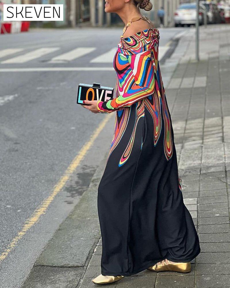 Long sleeve off shoulder elegant maxi dress
