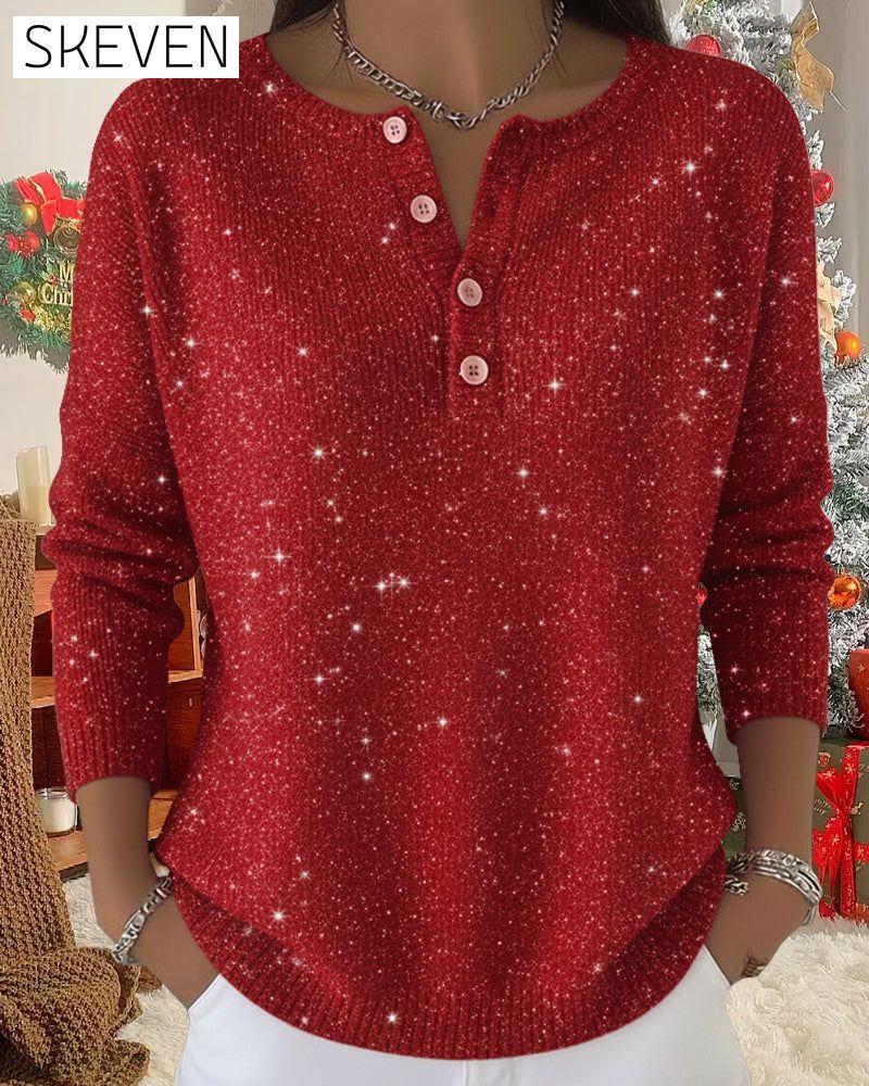 Long-Sleeved Crew Neck Button Pullovers