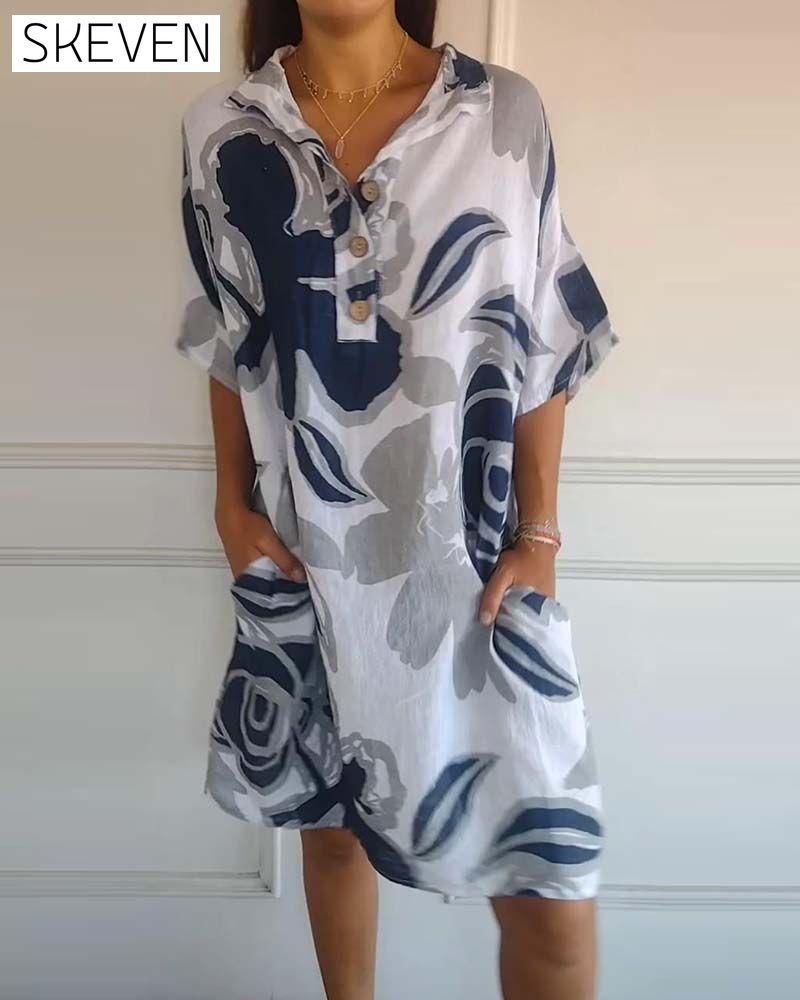 Floral print lapel pocket dress