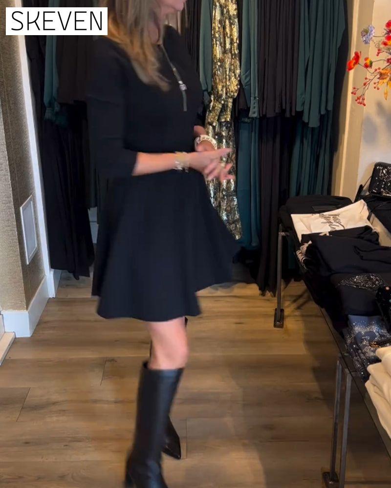 Solid color zipper elegant dress