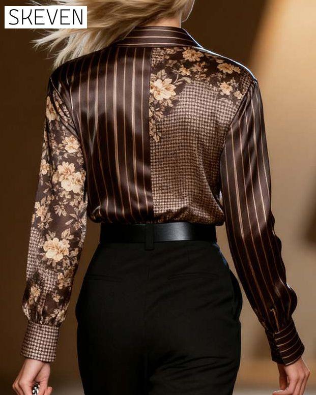 Lässige Bluse mit Karomuster und Streifenmuster, langärmlig