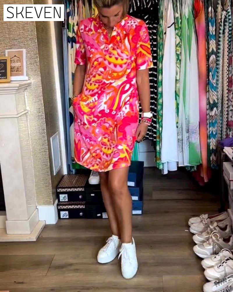 robe à manches courtes imprimée avec poches
