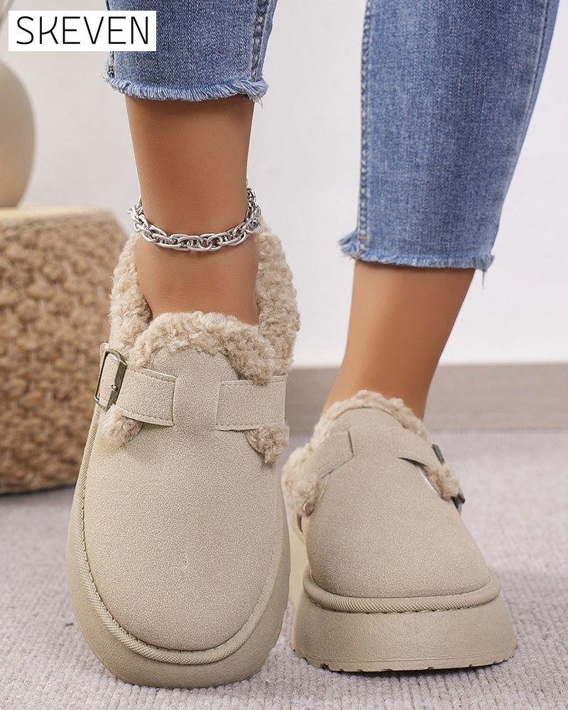 Thick-soled plush buckle warm slippers