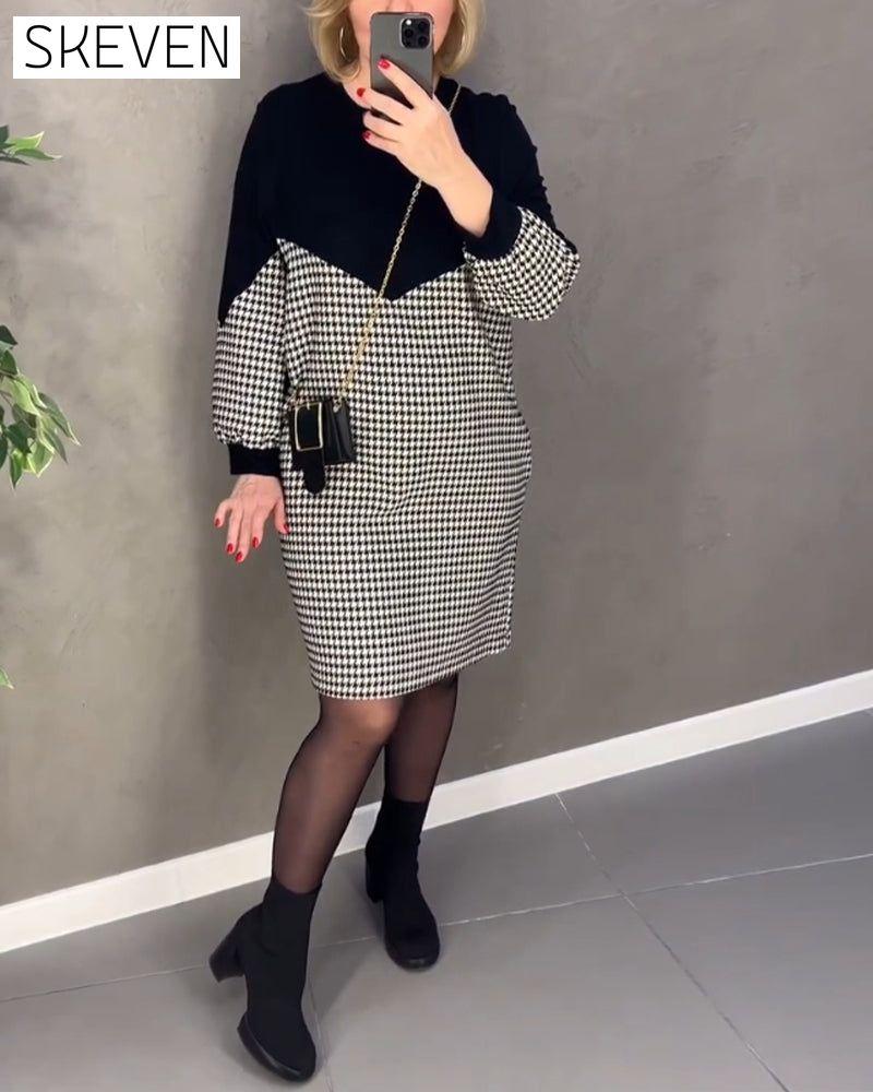 Schickes Color-Block-Kleid mit Karomuster