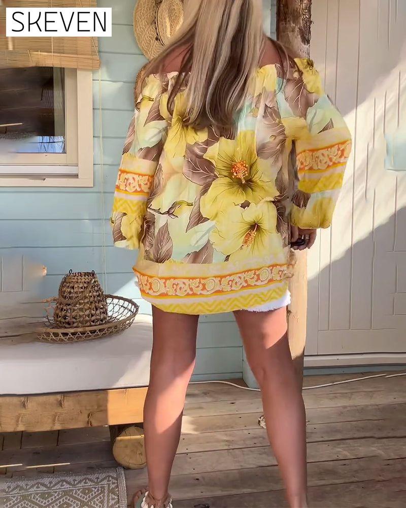 Off-Shoulder Resort-Bluse mit Print