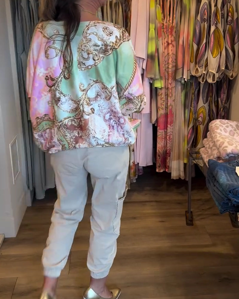 Print Loose Drop Shoulder Long Sleeve Top